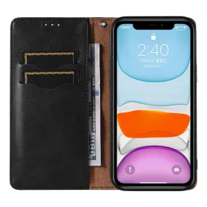 MG Magnet Strap knižkové kožené puzdro na iPhone 12, čierne