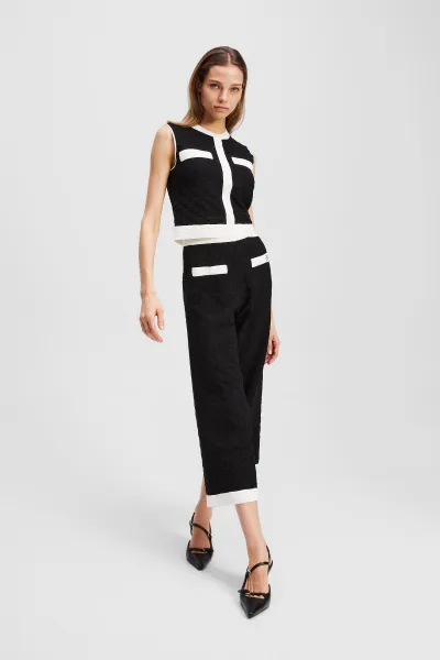 Sveter Karl Lagerfeld Contrast Sleeveless Knit Top Black