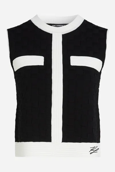 Sveter Karl Lagerfeld Contrast Sleeveless Knit Top Black