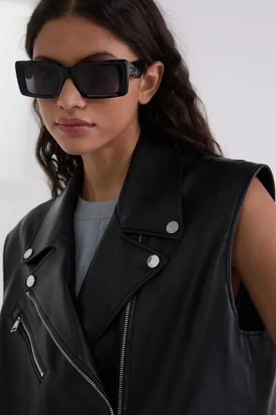 Vesta Karl Lagerfeld Faux Leather Biker Gilet Black