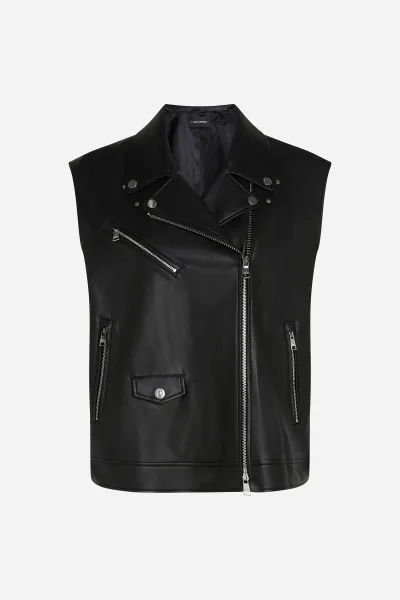 Vesta Karl Lagerfeld Faux Leather Biker Gilet Black