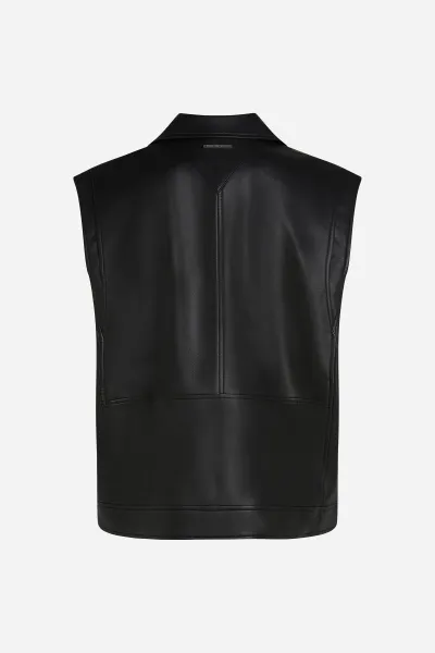 Vesta Karl Lagerfeld Faux Leather Biker Gilet Black