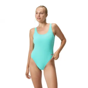 Speedo textd belted deep u-back 1 piece blue s - uk32