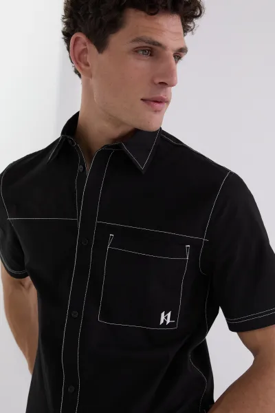 Košeľa Karl Lagerfeld Sslv Contrast Stitch Shirt Black