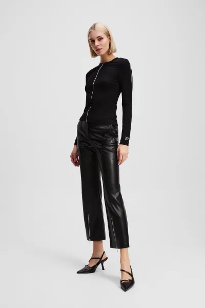 Nohavice Karl Lagerfeld Faux Leather Zip Pants Black