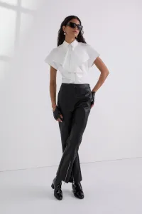Košeľa Karl Lagerfeld Front Ruffle Sslv Poplin Shirt White