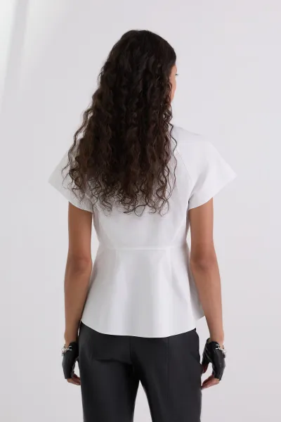 Košeľa Karl Lagerfeld Front Ruffle Sslv Poplin Shirt White