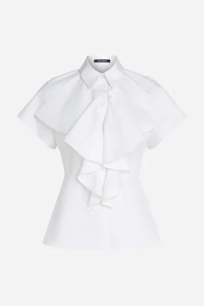 Košeľa Karl Lagerfeld Front Ruffle Sslv Poplin Shirt White
