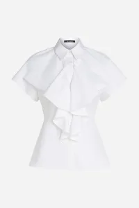 Košeľa Karl Lagerfeld Front Ruffle Sslv Poplin Shirt White