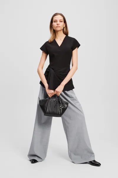 Top Karl Lagerfeld Fabric Mix V-Neck Top Black