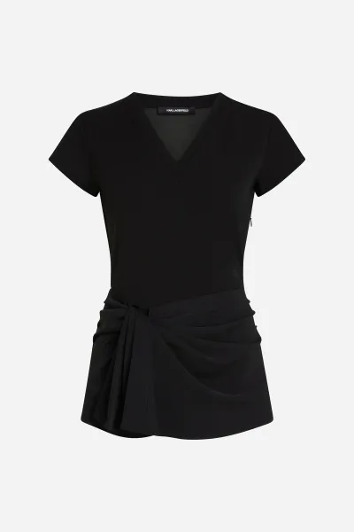 Top Karl Lagerfeld Fabric Mix V-Neck Top Black