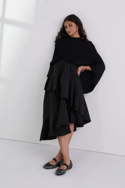 Pončo Karl Lagerfeld Rib Knit Poncho Black