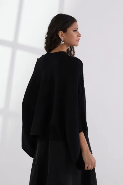 Pončo Karl Lagerfeld Rib Knit Poncho Black