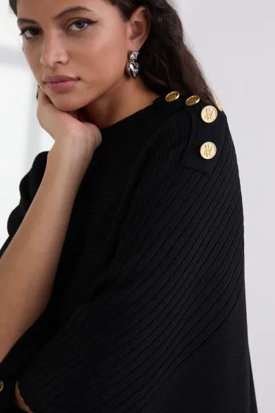 Pončo Karl Lagerfeld Rib Knit Poncho Black