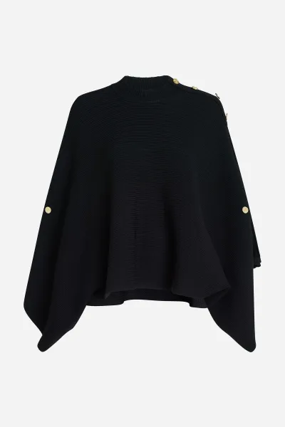 Pončo Karl Lagerfeld Rib Knit Poncho Black
