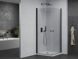 MEXEN/S - PRETORIA duo sprchovací kút 70 x 70, transparent, čierny + vanička vrátane sifónu 852-070-070-70-02-4010B