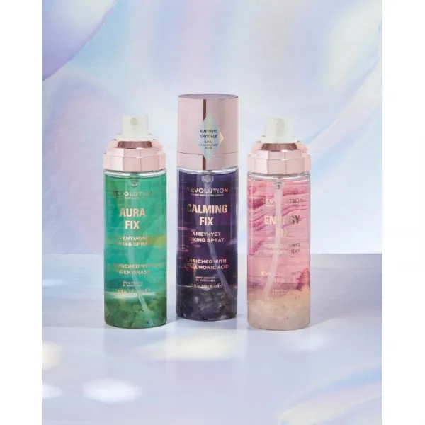 Revolution Crystal Aura Energy Fix fixačný sprej s ružovou vodou 85 ml