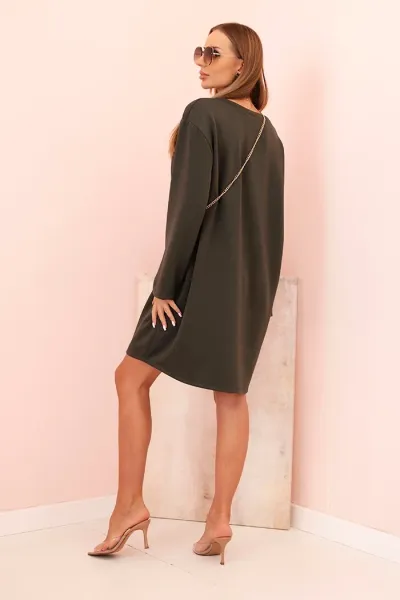 Kesi Włoski Dámska viskózová sukňa Plus Size s kabelkou na retiazke khaki