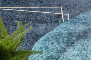 Koberec protišmykový ANDRE 1170 Lístie, geometrický - modrý