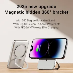 UltraThin MagSafe Powerbanka 10000 mAh s otočným stojanom, PD20W + 15W bezdrôtovo, čierna