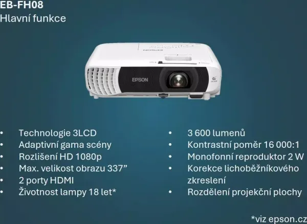 EPSON EB-FH08/3LCD/3600lm/FHD/2x HDMI
