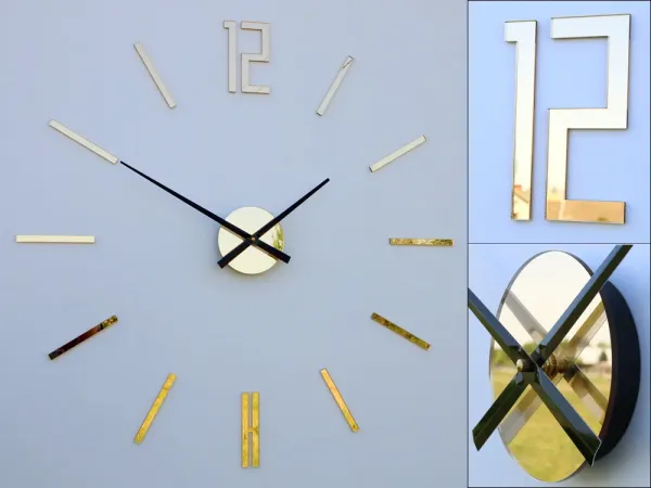 ModernClock 3D nalepovacie hodiny Carlo zlaté zrkadlové