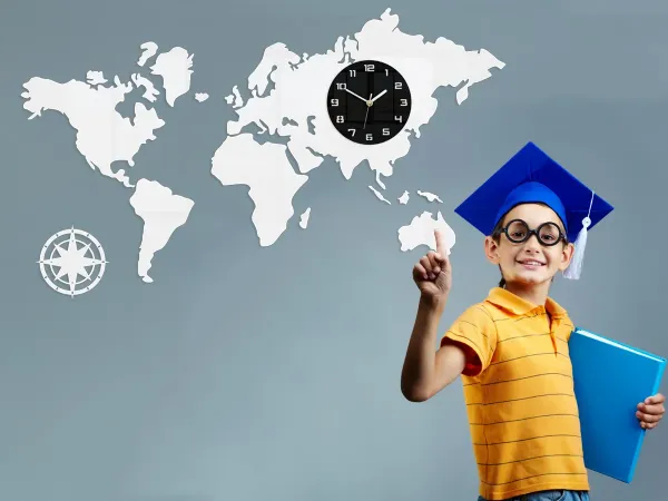 ModernClock 3D nalepovacie hodiny Mapa sveta biele