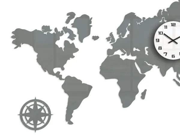 ModernClock 3D nalepovacie hodiny Mapa sveta sivé