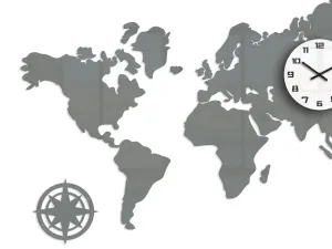 ModernClock 3D nalepovacie hodiny Mapa sveta sivé