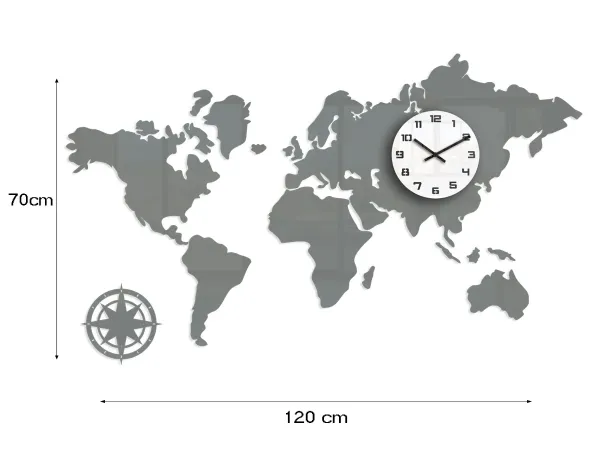 ModernClock 3D nalepovacie hodiny Mapa sveta sivé
