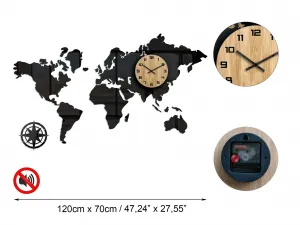 ModernClock 3D nalepovacie hodiny Continents čierne