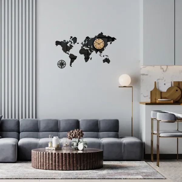 ModernClock 3D nalepovacie hodiny Continents čierne