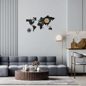 ModernClock 3D nalepovacie hodiny Continents čierne