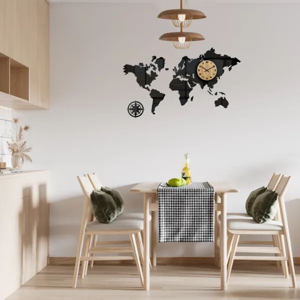 ModernClock 3D nalepovacie hodiny Continents čierne