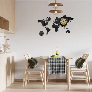 ModernClock 3D nalepovacie hodiny Continents čierne