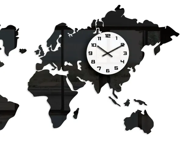 ModernClock 3D nalepovacie hodiny Continents čierno-biele