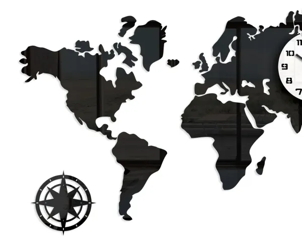 ModernClock 3D nalepovacie hodiny Continents čierno-biele
