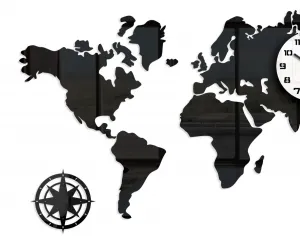 ModernClock 3D nalepovacie hodiny Continents čierno-biele