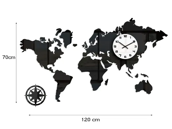 ModernClock 3D nalepovacie hodiny Continents čierno-biele