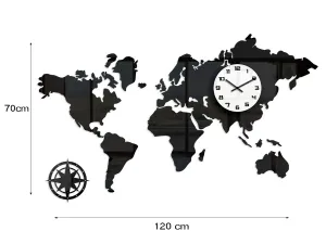 ModernClock 3D nalepovacie hodiny Continents čierno-biele