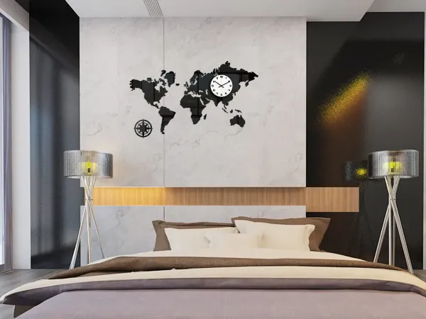 ModernClock 3D nalepovacie hodiny Continents čierno-biele