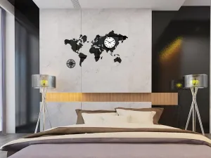 ModernClock 3D nalepovacie hodiny Continents čierno-biele