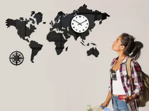 ModernClock 3D nalepovacie hodiny Continents čierno-biele