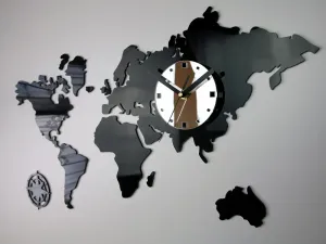 ModernClock 3D nalepovacie hodiny Continents wenge
