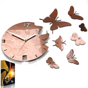 ModernClock 3D nalepovacie hodiny Butterflies medené