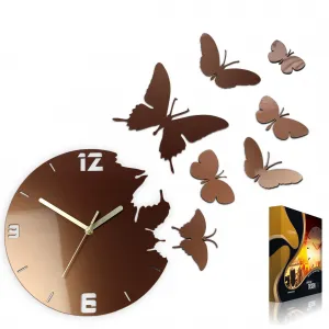 ModernClock 3D nalepovacie hodiny Butterflies medené
