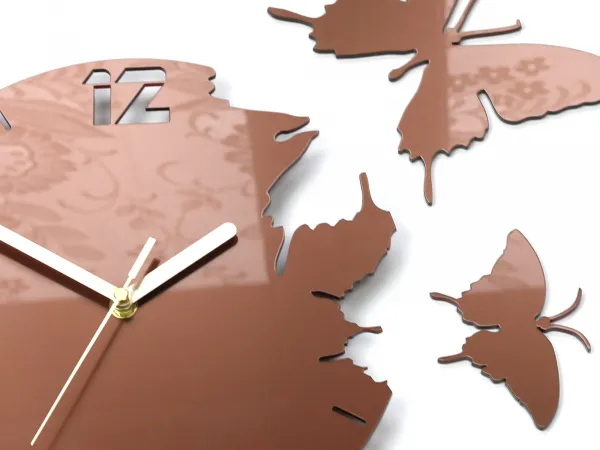 ModernClock 3D nalepovacie hodiny Butterflies medené
