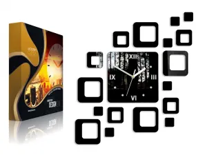 ModernClock 3D nalepovacie hodiny Roman Quadrat čierne