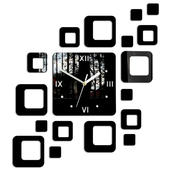ModernClock 3D nalepovacie hodiny Roman Quadrat čierne