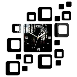 ModernClock 3D nalepovacie hodiny Roman Quadrat čierne